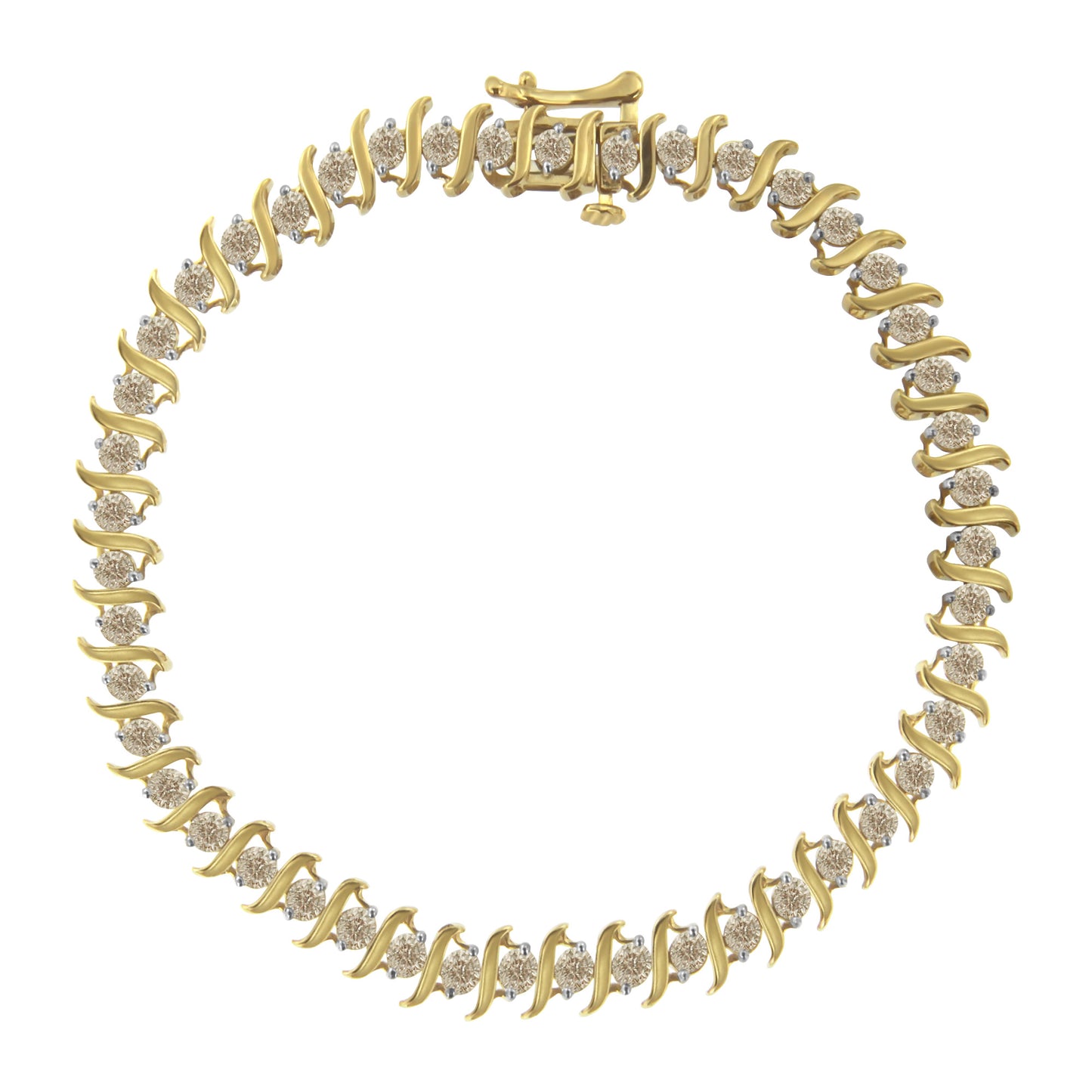 10KT Yellow Gold 3.0 Carat Diamond S-Link Bracelet (J-K Color, I2-I3 Clarity)