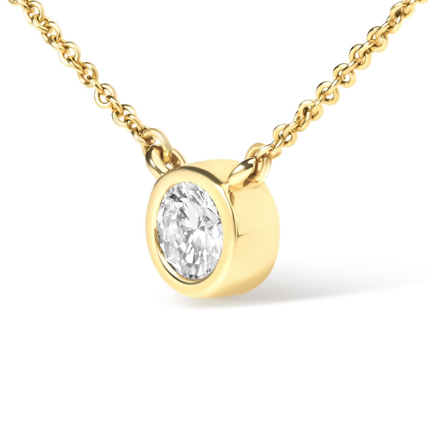 10K Yellow Gold 1/2 Carat Round Brilliant-Cut Diamond Modern Bezel-Set Solitaire 16"-18" Pendant Necklace (H-I Color, SI2-I1 Clarity)