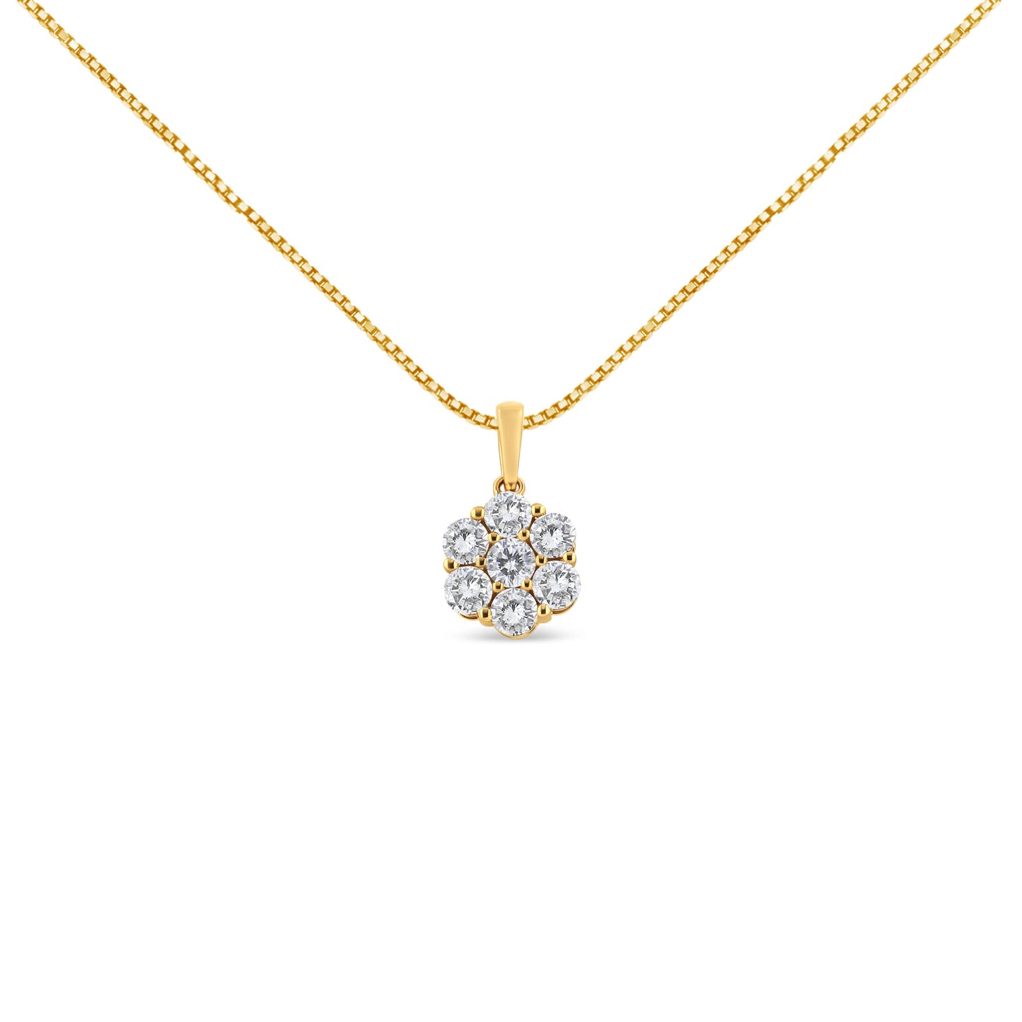 14K Yellow Gold 2.00 Cttw Brilliant Round-Cut Diamond 7 Stone Flower Cluster 18" Pendant Necklace (H-I Color, SI2-I1 Clarity)