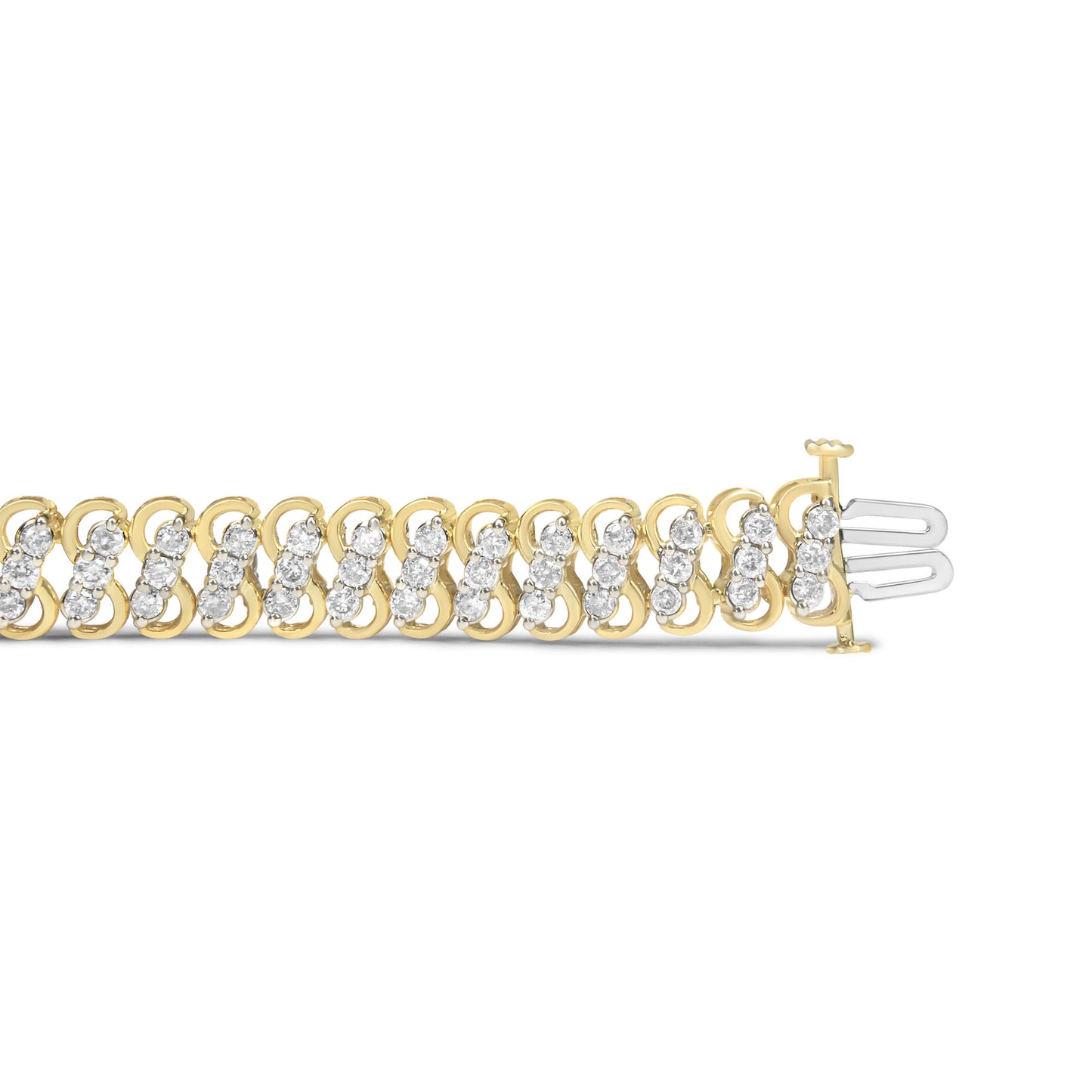 10K Yellow Gold 4.0 Cttw Diamond Triple Row Infinity 7" "S" Link Tennis Bracelet (J-K Color, I2-I3 Clarity)