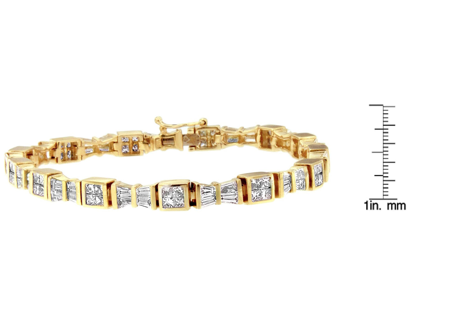 14K Yellow Gold Princess and Baguette Cut Diamond Bow Bracelet (5 3/4 cttw, H-I Color, SI1-SI2 Clarity)