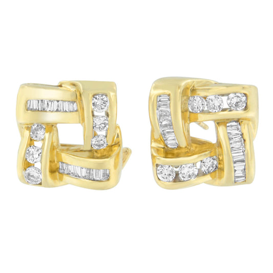 14K Yellow Gold Round and Baguette Cut Diamond Earrings (1 3/4 cttw, H-I Color, VS2-SI1 Clarity)