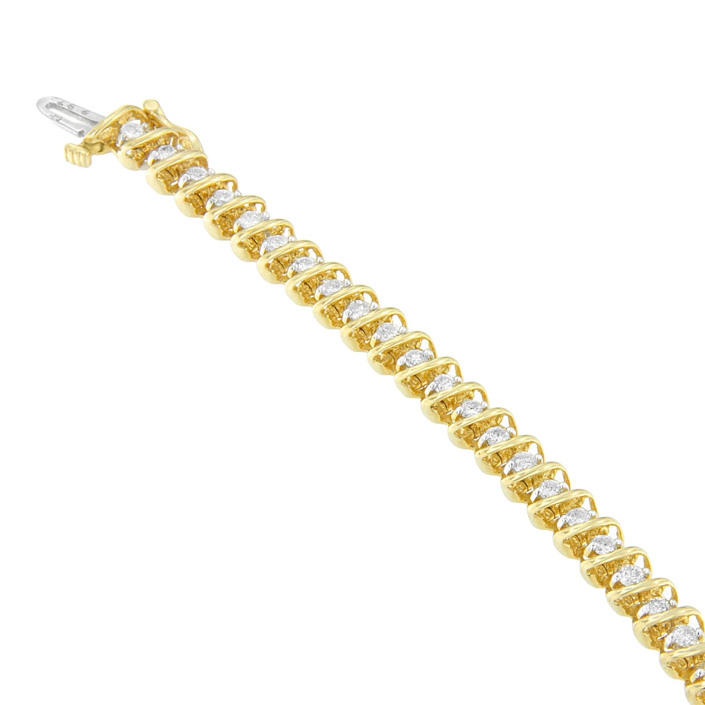 14K Yellow Gold Round Cut Diamond Spiral Link Bracelet (3.00 cttw, H-I Color, SI2-I1 Clarity)