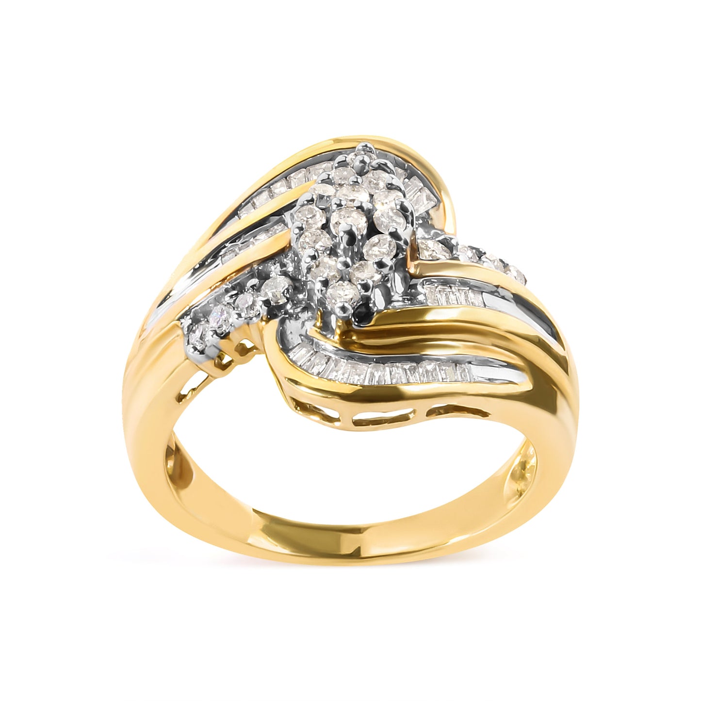 10K Yellow Gold 1/2 Cttw Diamond Pear Cluster and Swirl Ring (H-I Color, I1-I2 Clarity) - Ring Size 7