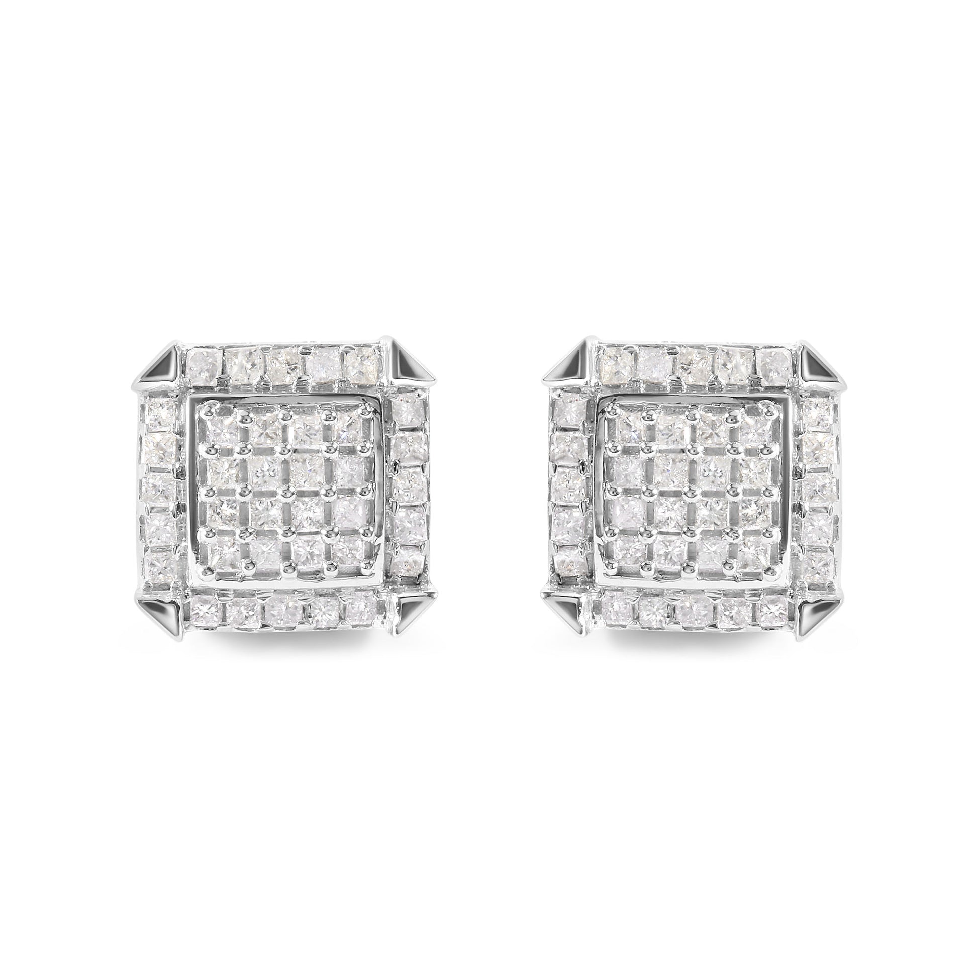 10k white gold princess diamond stud earrings