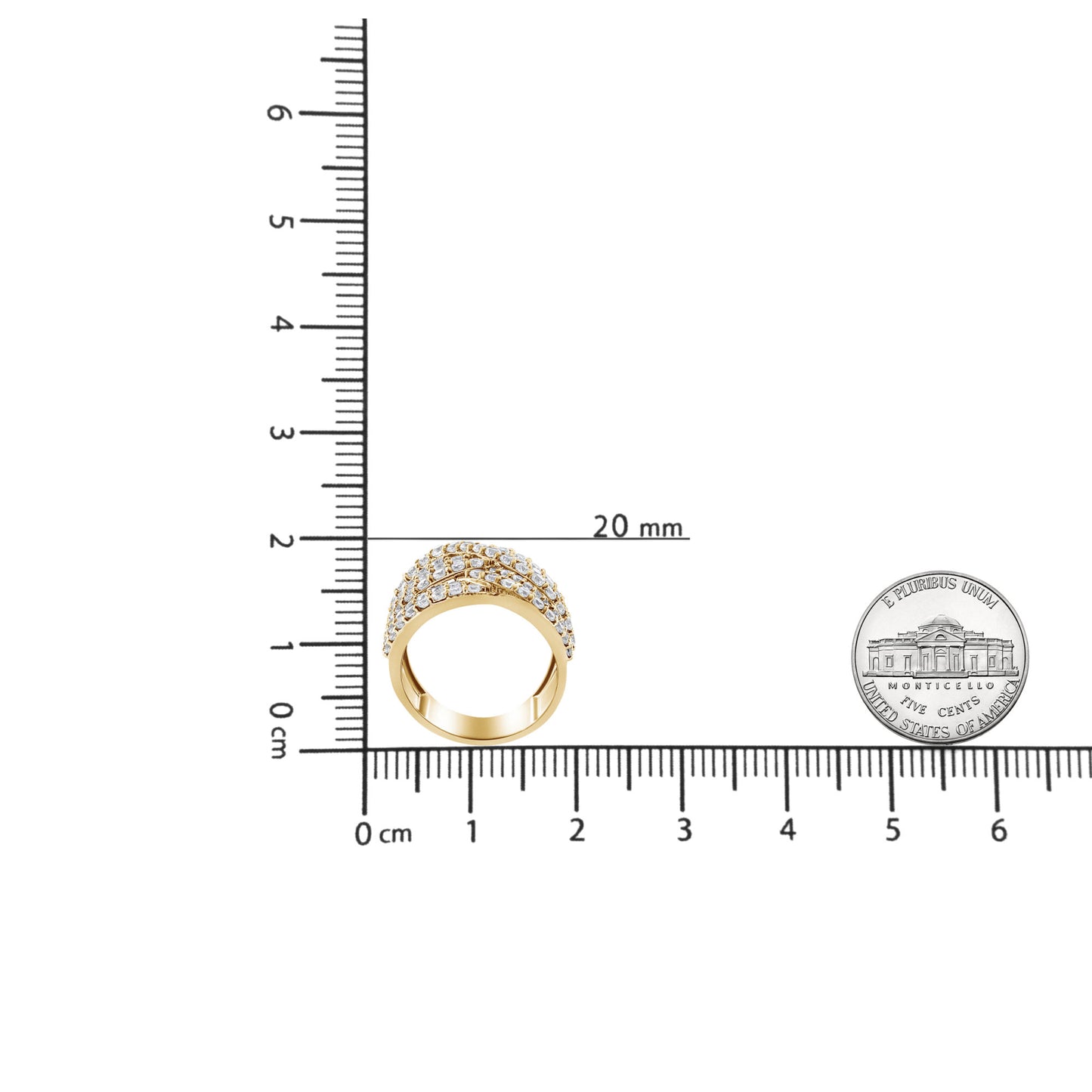 10K Yellow Gold 3.0 Cttw Diamond Eight-Row Bypass Crossover Statement Band Ring (H-I Color, I2-I3 Clarity)