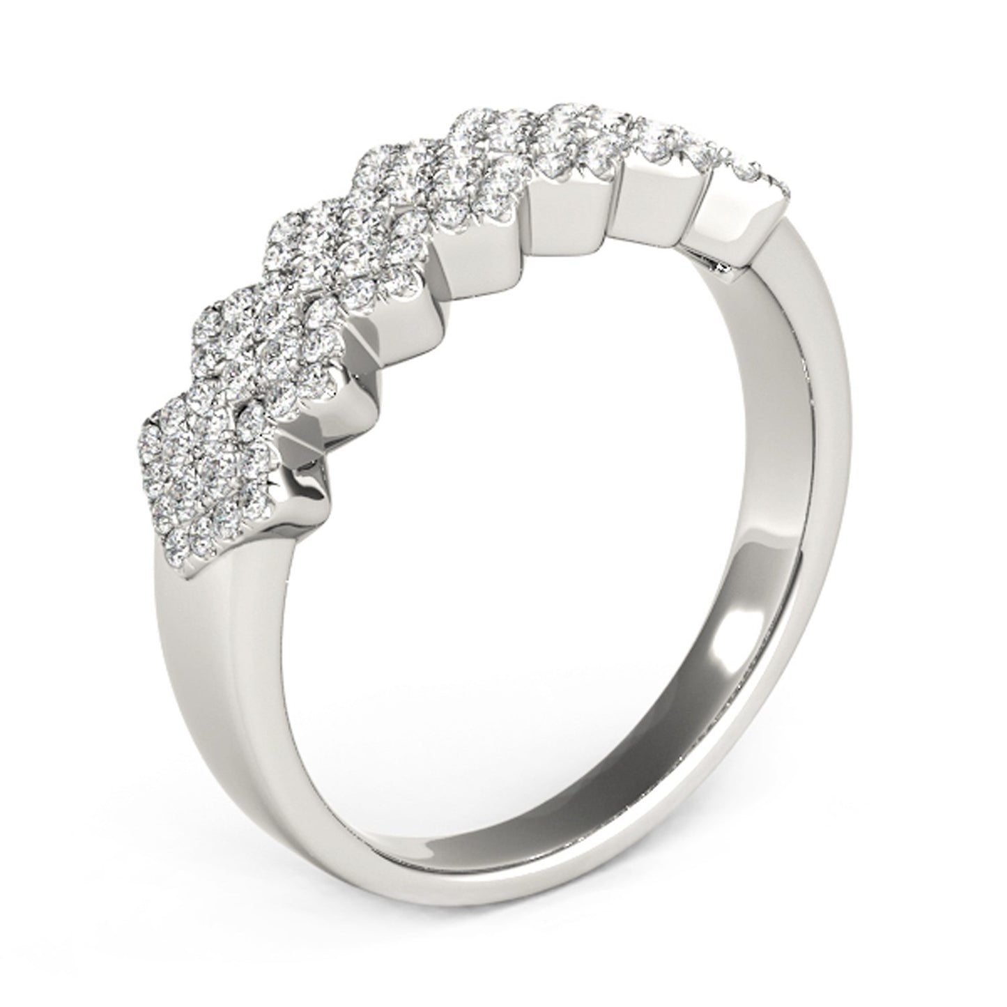 Diamond Studded Wide Multi-Diagonal Pattern Ring in 14k White Gold (5/8 cttw)