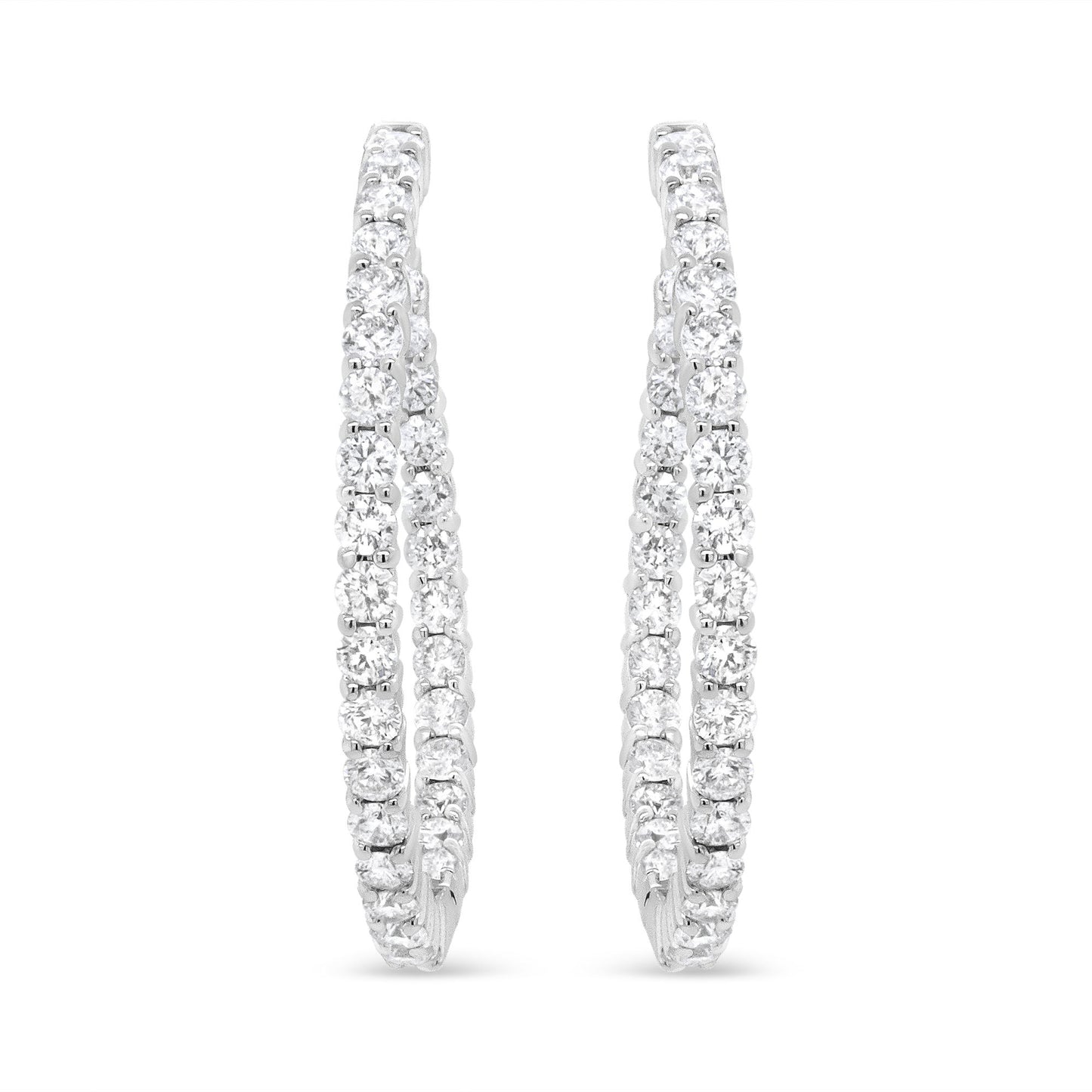 18K White Gold 3 5/8 Cttw Round Diamond Curved Inside-Outside Hoop Earrings (F-G Color, VS1-VS2 Clarity)