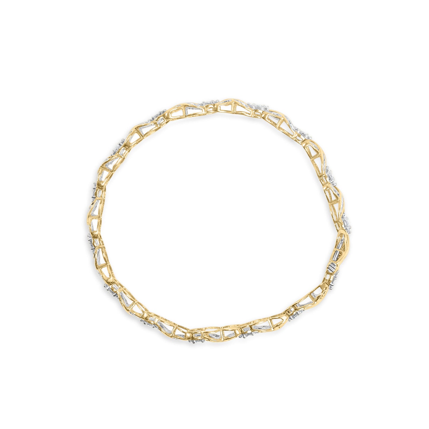 10K Yellow Gold 3.00 Cttw Round-Cut and Baguette-Cut Diamond 'XOXO' Floral Design Bracelet (J-K Color, I1-I2 Clarity)