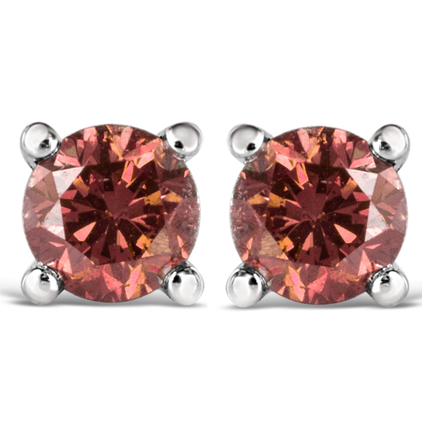 14K White Gold 1.0 Cttw Round Brilliant Cut Lab Grown Pink Diamond 4-Prong Classic Solitaire Earrings (Pink Color, VVS2-VS1 Clarity)