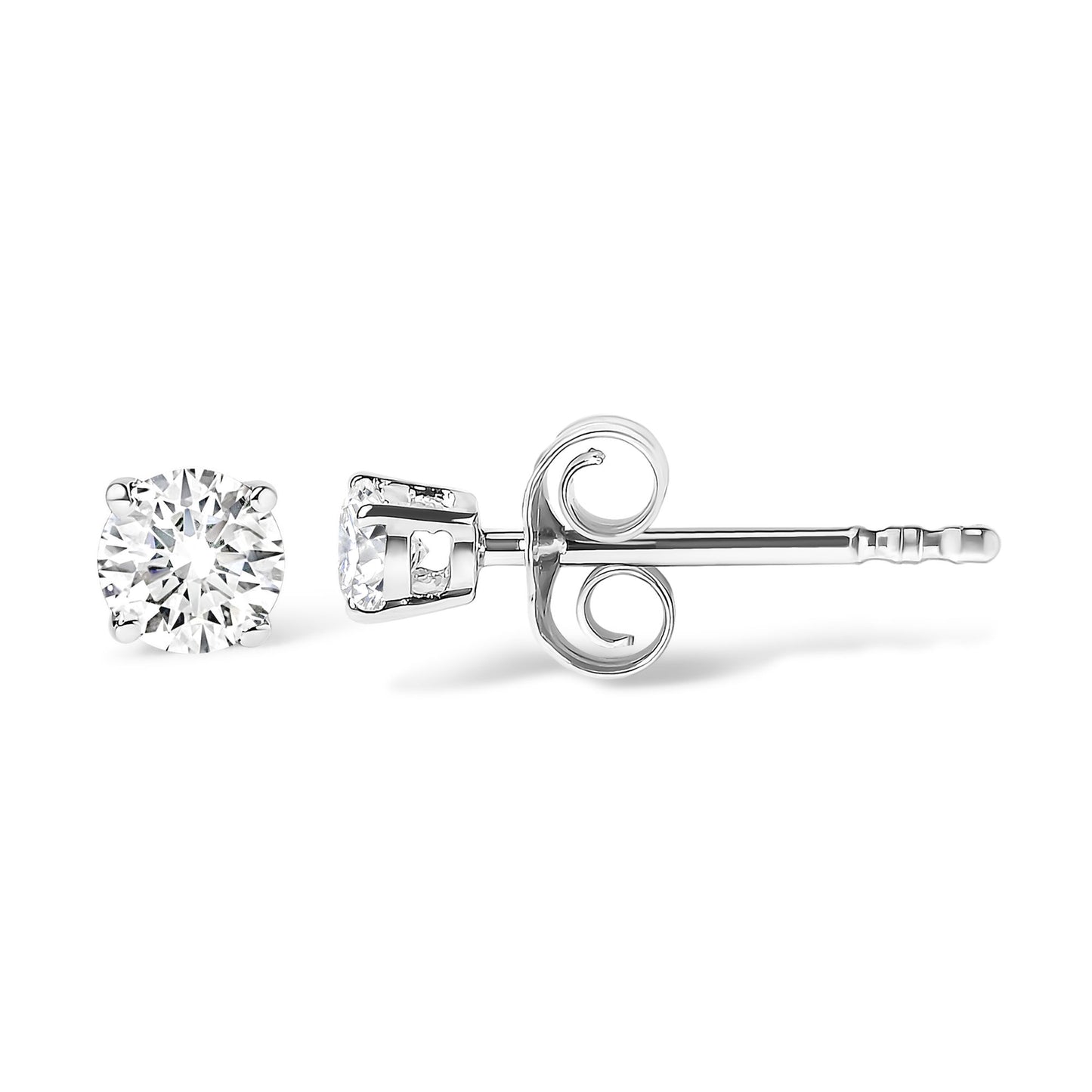 AGS Certified 14K White Gold 1.0 cttw 4-Prong Set Brilliant Round-Cut Solitaire Diamond Push Back Stud Earrings (F-G Color, I1-I2 Clarity)