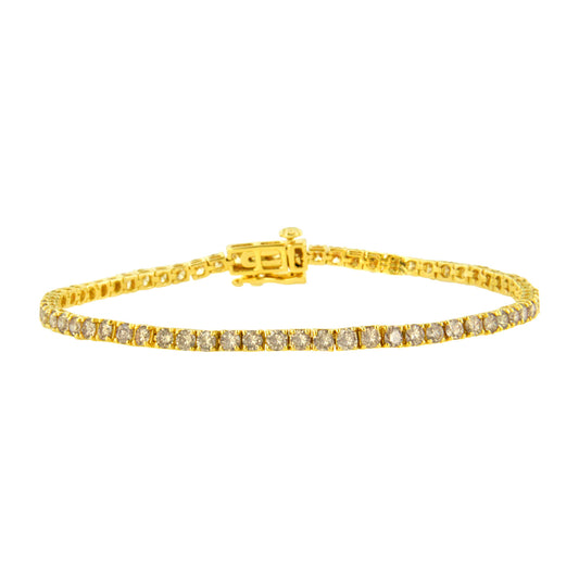 14K Yellow Gold 4.0 Cttw Round Brilliant Cut Diamond Prong Set Classic Tennis Bracelet (J-K Color, SI2-I1 Clarity) - 7"