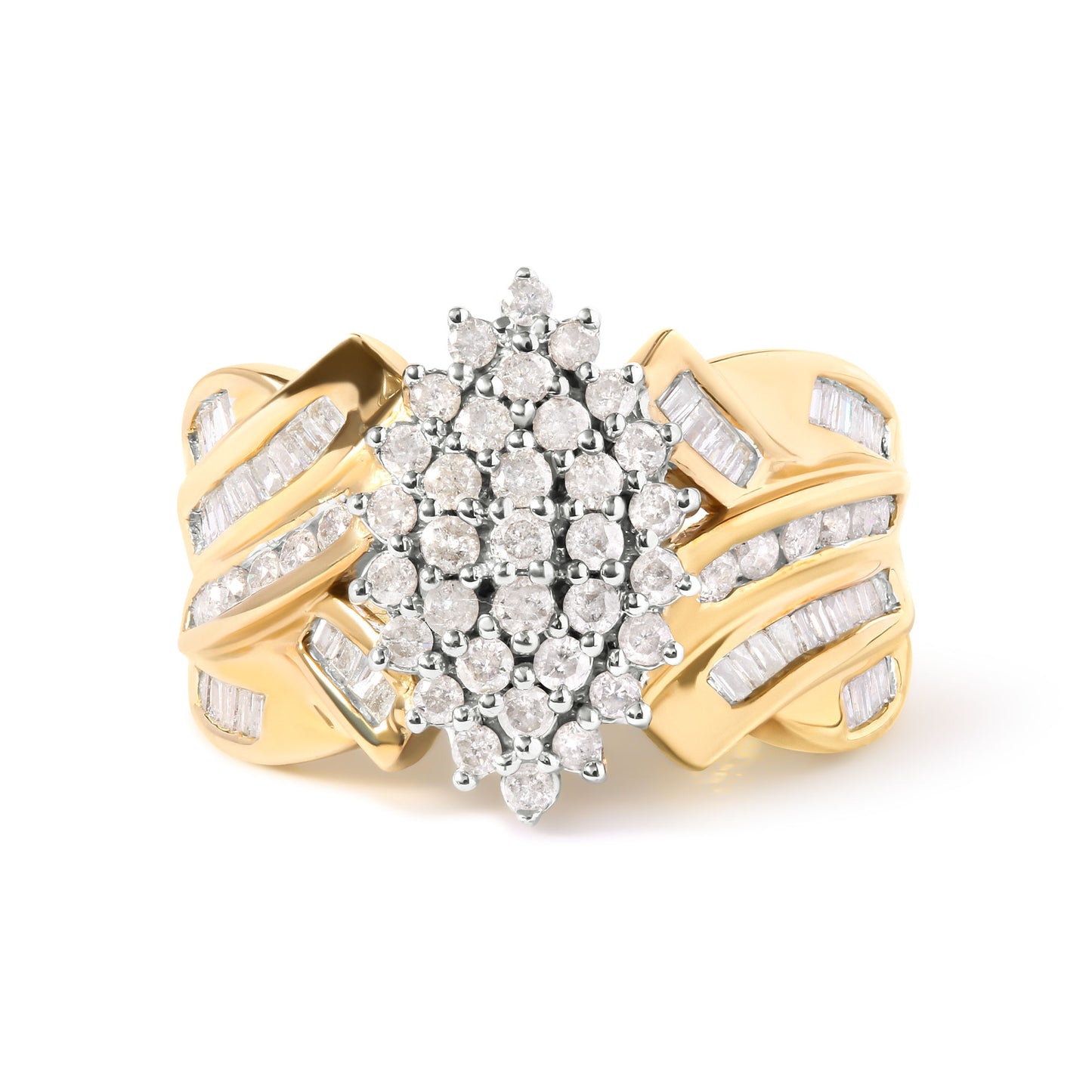 10K Yellow Gold 1 Cttw Diamond Pear Shaped Cluster Cluster Cocktail Ring (H-I Color, I2-I3 Clarity) - Ring Size 7