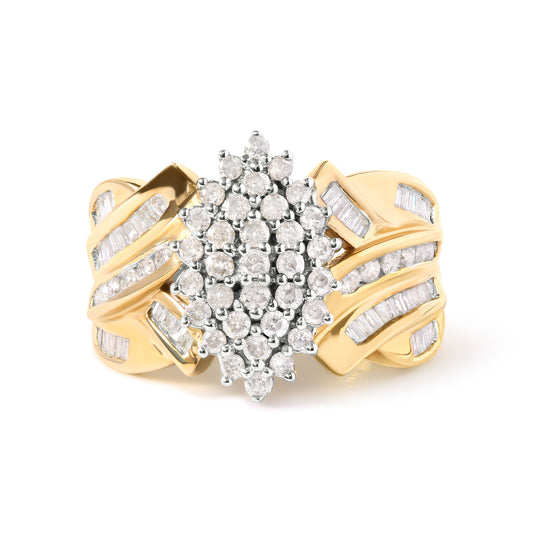 10K Yellow Gold 1 Cttw Diamond Pear Shaped Cluster Cluster Cocktail Ring (H-I Color, I2-I3 Clarity) - Ring Size 7