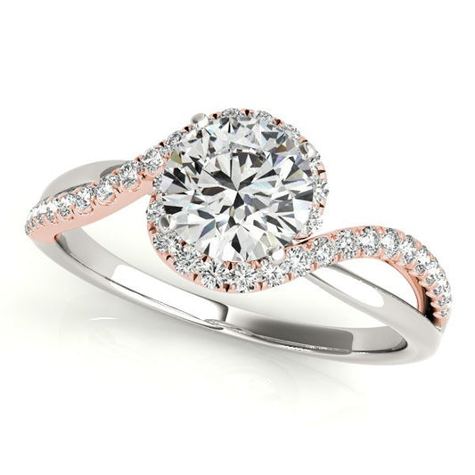 white and rose gold bypass band diamond engagement ring