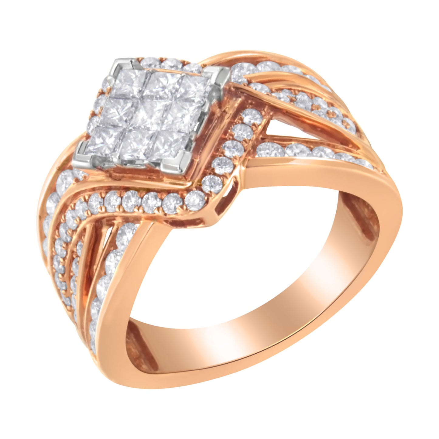 Two-Tone 10KT Gold Diamond Bypass Cocktail Ring (1 1/2 cttw, H-I Color, I1-I2 Clarity)