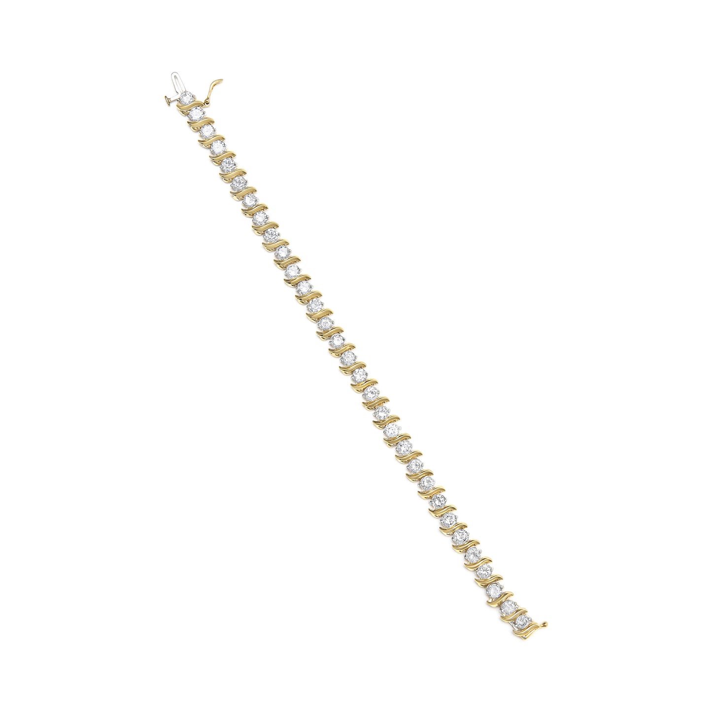 14K Yellow Gold 10.0 Cttw 2-Prong Set Round Cut Diamond S-Link Bracelet (J-K Color, SI2-I1 Clarity) -7.5" Inches