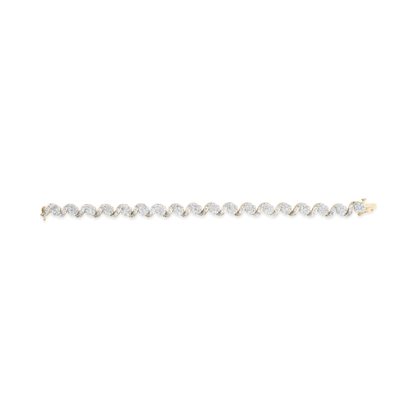 10k Yellow Gold 5.00 Cttw Round-Cut and Baguette-Cut Diamond Floral Link 7.25" Bracelet (I-J Color, I2-I3 Clarity)