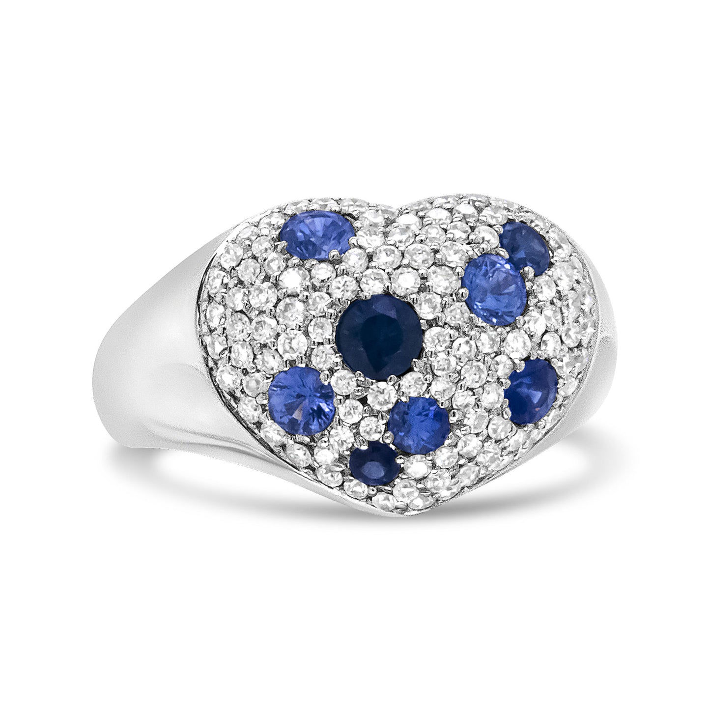 18K White Gold Blue Sapphire and 5/8 Cttw Diamond Cluster Heart Shaped Ring (F-G Color, VS1-VS2 Clarity) - Size 7.5