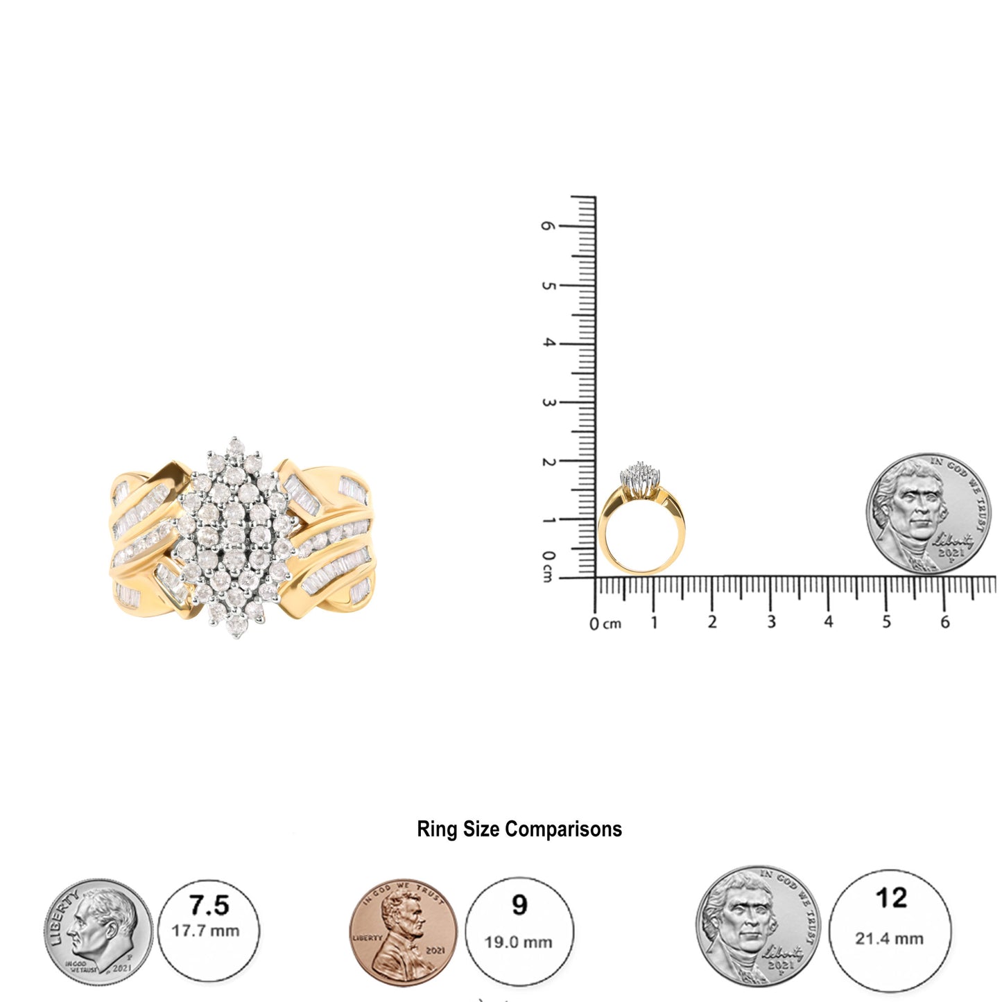 10K Yellow Gold 1 Cttw Diamond Pear Shaped Cluster Cluster Cocktail Ring (H-I Color, I2-I3 Clarity) - Ring Size 7