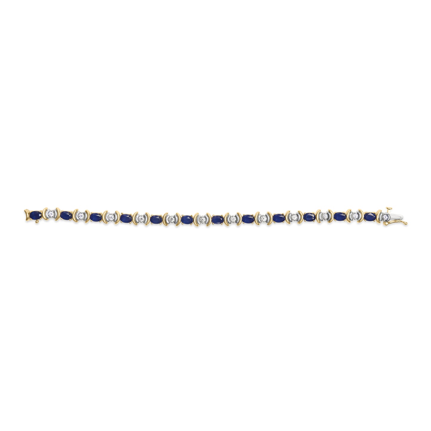 14K Yellow Gold 1.00 Cttw Alternating Diamond and 6 1/2 Cttw Oval Blue Sapphire Link Bracelet (H-I Color, SI1-SI2 Clarity) - 7" Inches