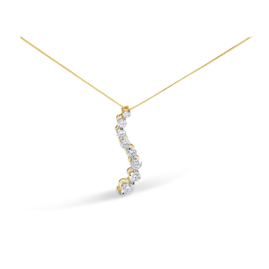 14k Yellow Gold 3.0 cttw Baguette and Brilliant Round-Cut Diamond Journey 18" Pendant Necklace (I-J Color, I2-I3 Clarity)