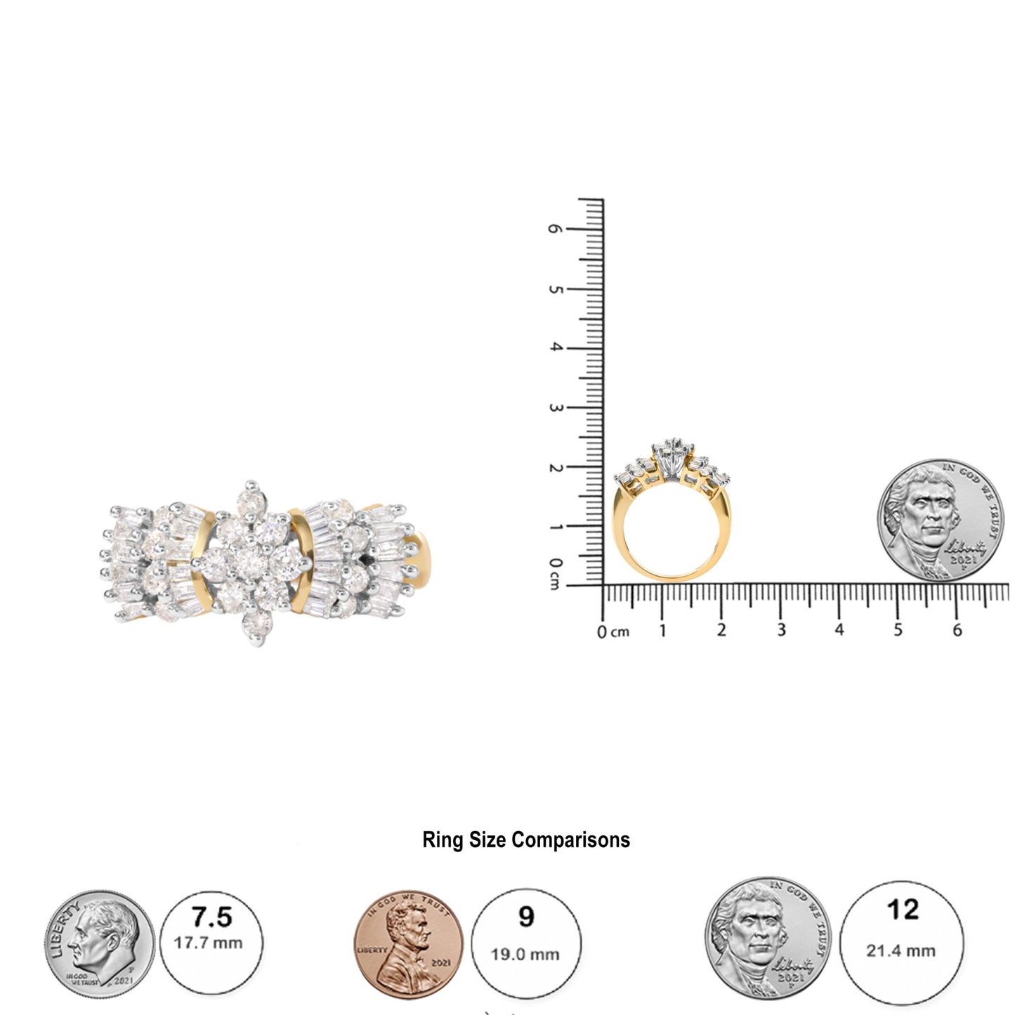 10K Yellow Gold 1.00 Cttw Diamond Starburst Ring Band (H-I Color, I1-I2 Clarity) - Ring Size 7