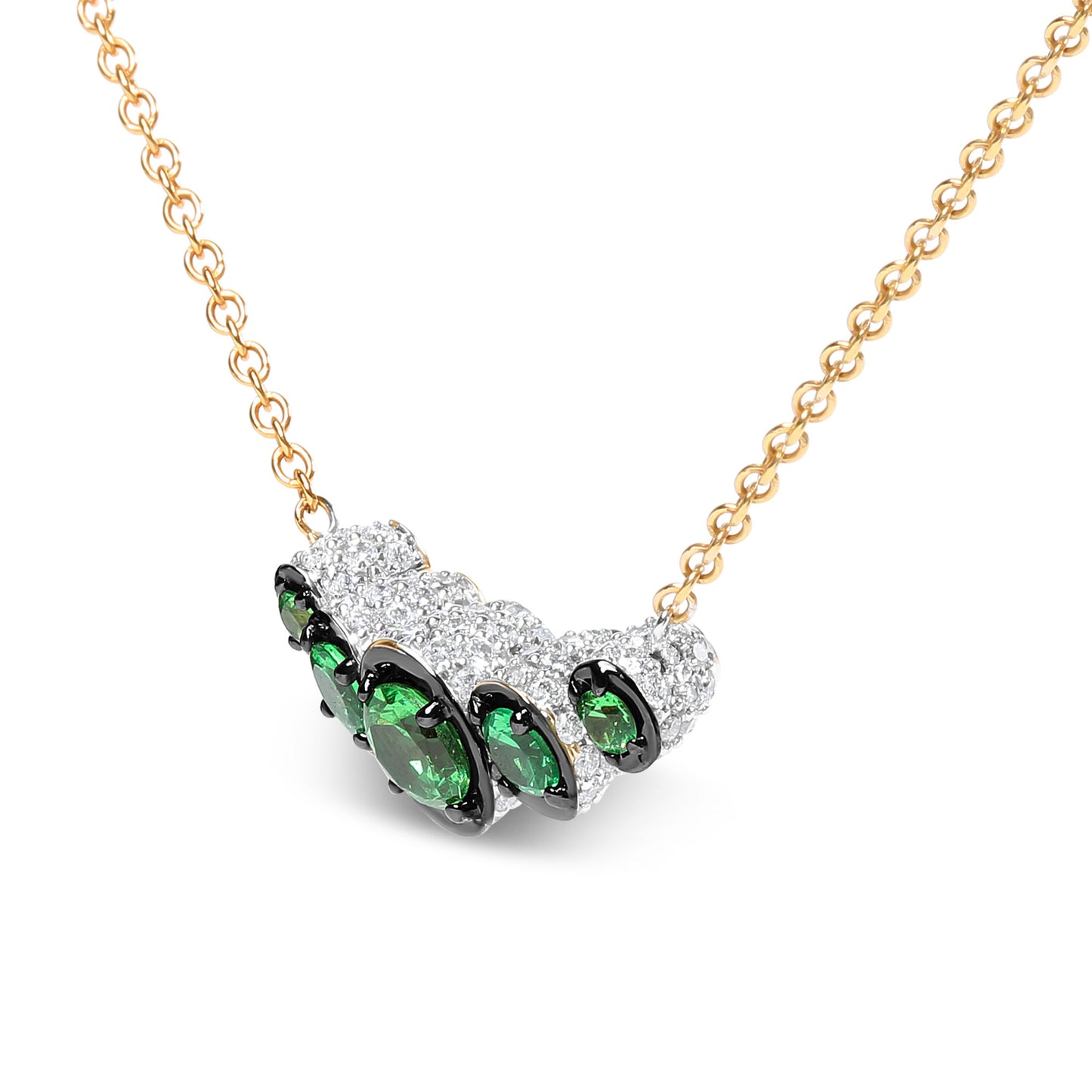 18K Rose Gold 3/4 Cttw Pave Diamonds and Graduated Green Tsavorite Gemstone Curved Bar Choker Necklace (G-H Color, SI1-SI2 Clarity) - Adjustable up to 14" - 16.5"