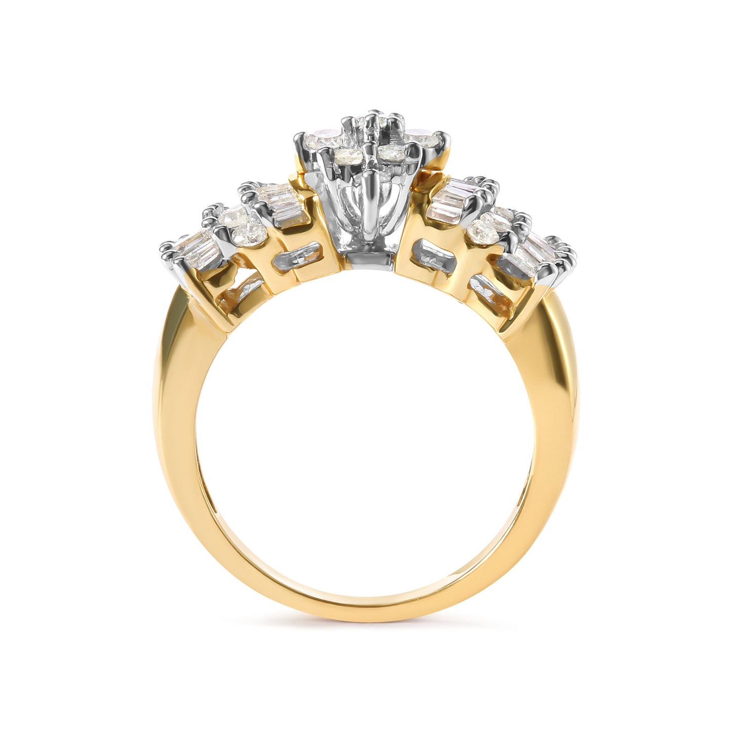 10K Yellow Gold 1.00 Cttw Diamond Starburst Ring Band (H-I Color, I1-I2 Clarity) - Ring Size 7