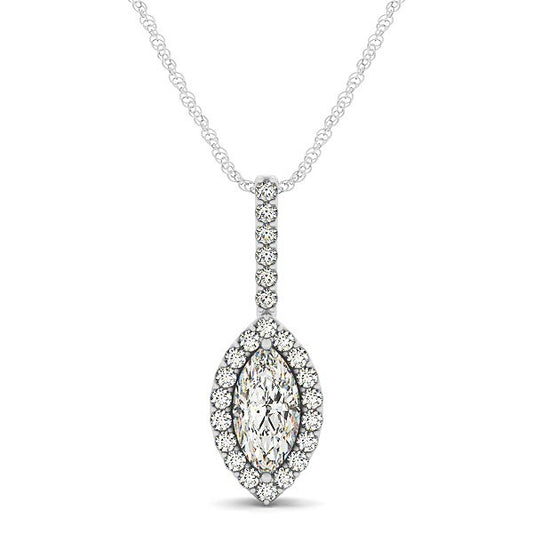 Marquis Shape Diamond Halo Pendant in 14k White Gold (2/3 cttw)