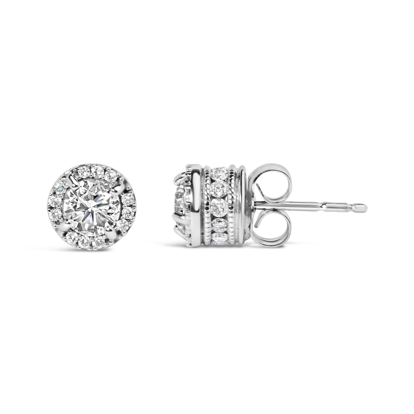 10K White Gold 1.00 Cttw Diamond Hidden Halo Stud Earring (H-I Color, I1-I2 Clarity)