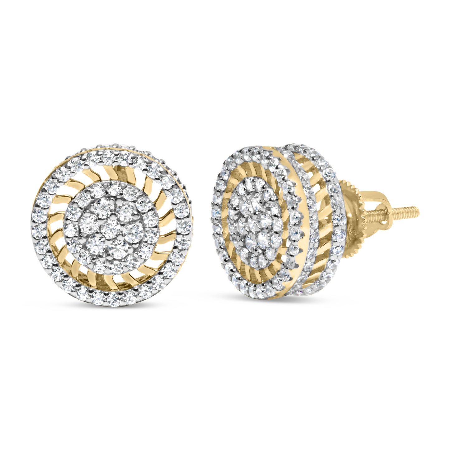 10K Yellow Gold 1.00 Cttw Diamond Halo Radiant Sunburst Stud Earrings (I-J Color, I2-I3 Clarity)