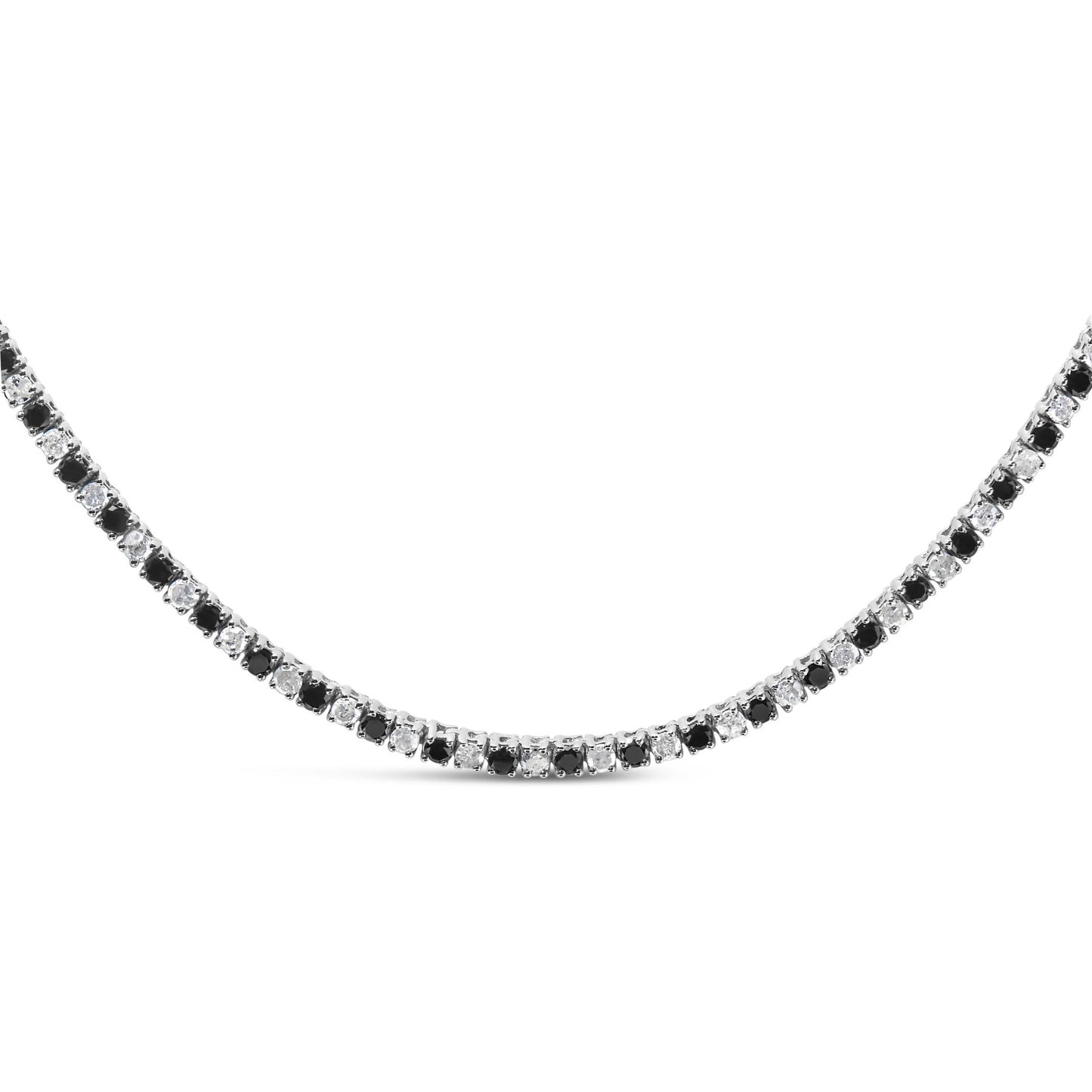 .925 Sterling Silver 7.0 Carat Alternating White and Black Diamond Tennis Necklace (Black/I-J Color, I2-I3 Clarity) - 16- 18" Inches