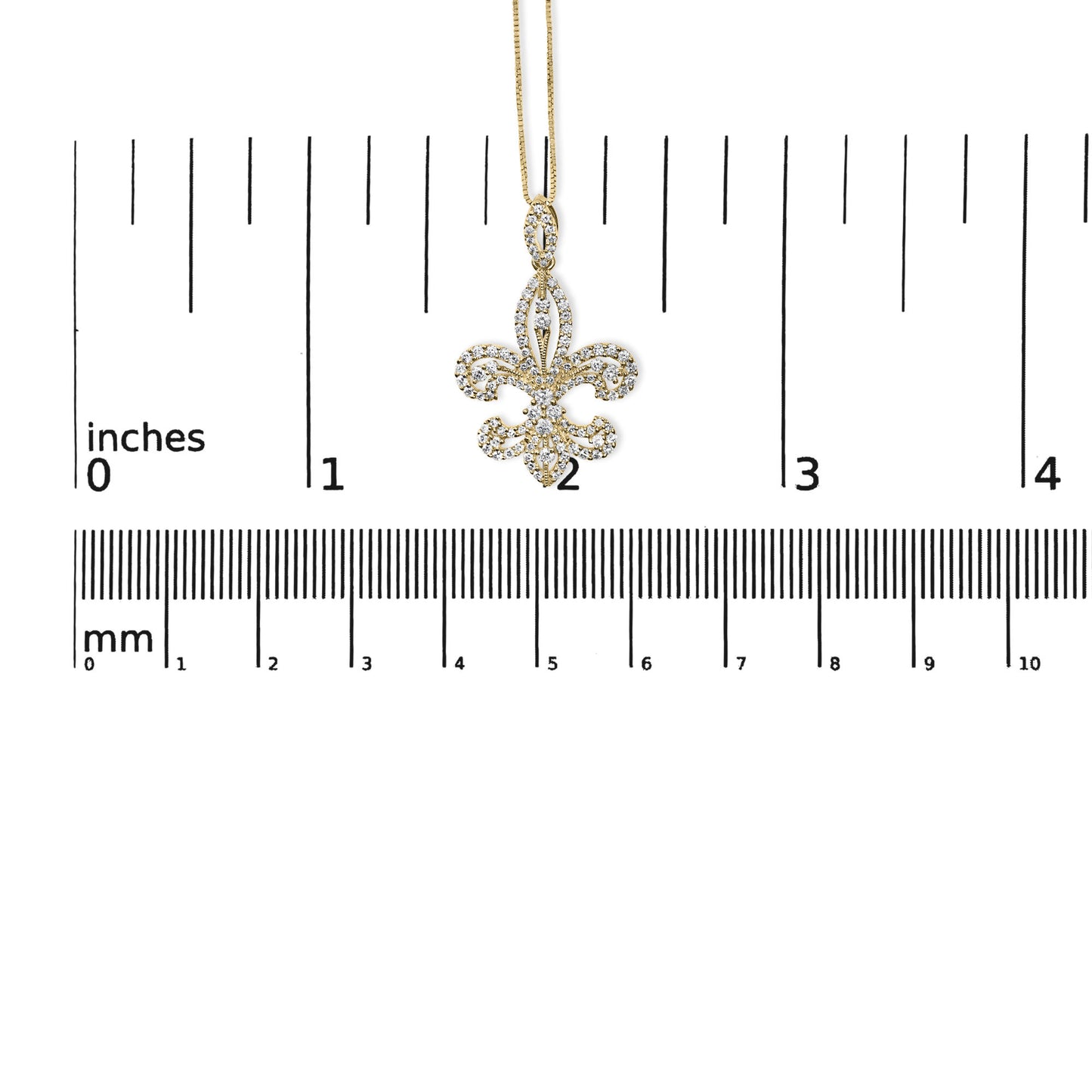 14K Yellow Gold 1.00 Cttw Round Diamond Fleur De Lis 18" Pendant Necklace (H-I Color, SI2-I1 Clarity)