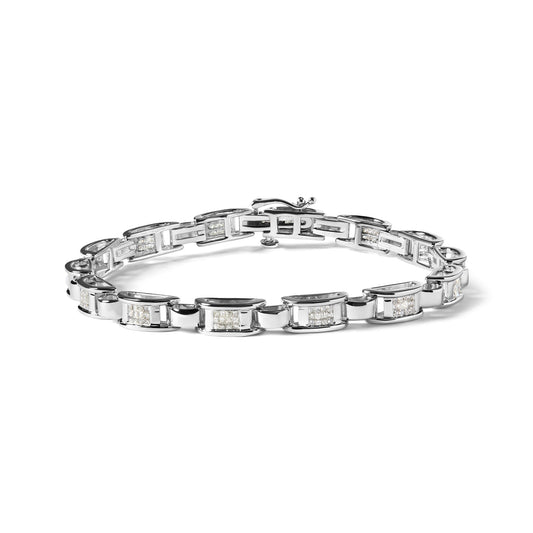 14K White Gold 1.00 Cttw Princess-Cut Diamond Link Bracelet (I-J Color, I1-I2 Clarity) - Size 7.25