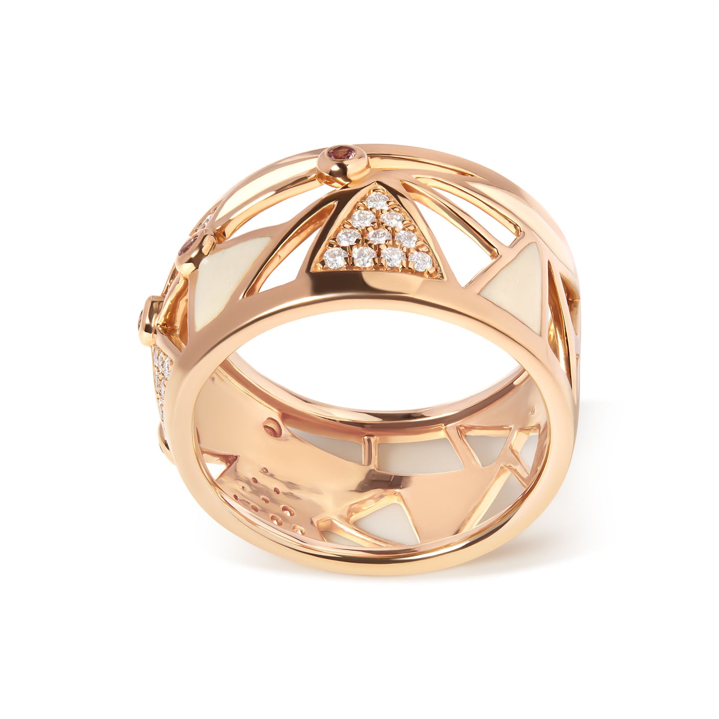 14K Rose Gold 1/3 Cttw Diamond and Pink Tourmaline Cigar Band Ring with White Enamel (G-H Color, SI1-SI2 Clarity)