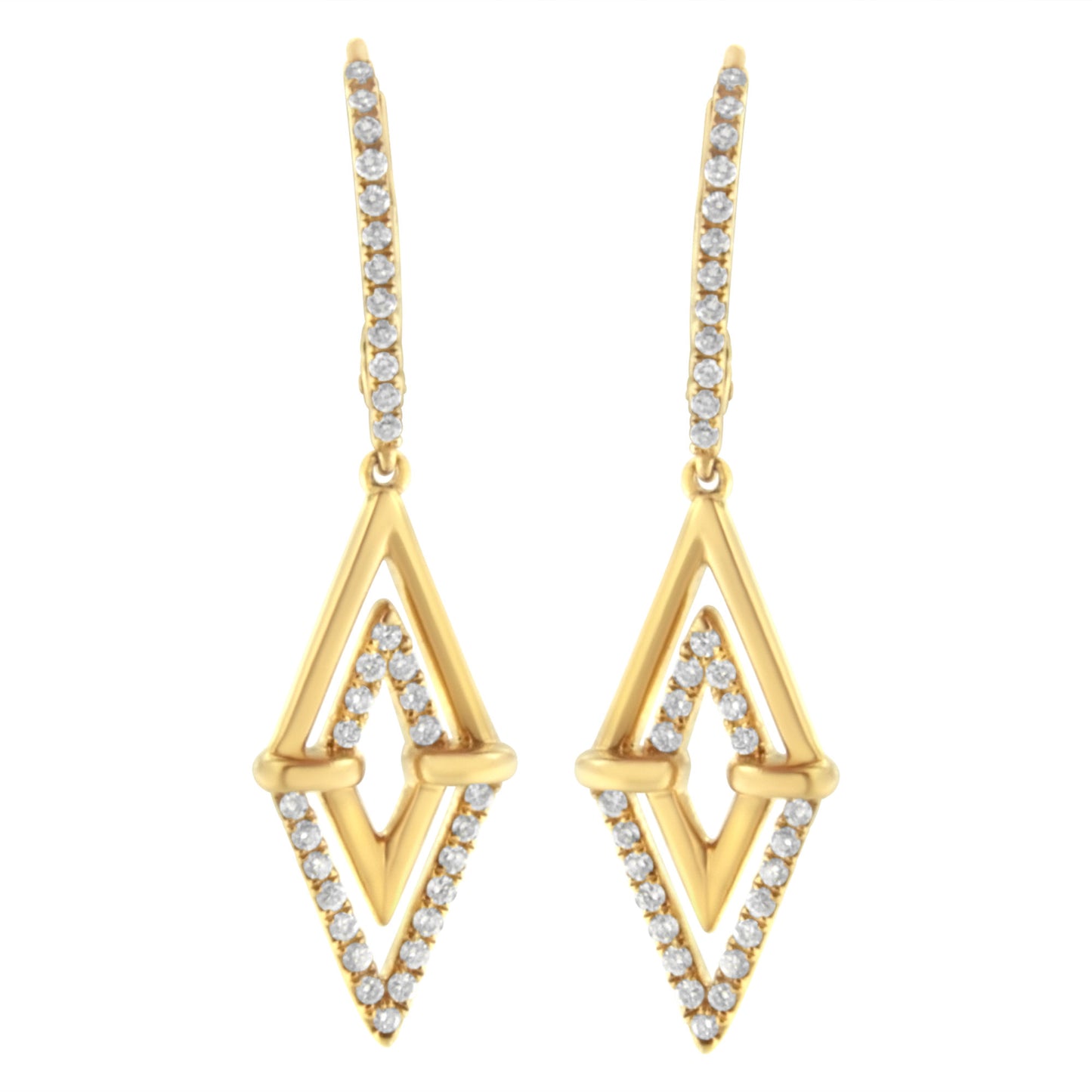 14K Yellow Gold 3/8 Cttw Double Triangle Drop and Dangle Diamond Earrings (G-H Color, SI1-SI2 Clarity)