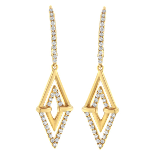 14K Yellow Gold 3/8 Cttw Double Triangle Drop and Dangle Diamond Earrings (G-H Color, SI1-SI2 Clarity)