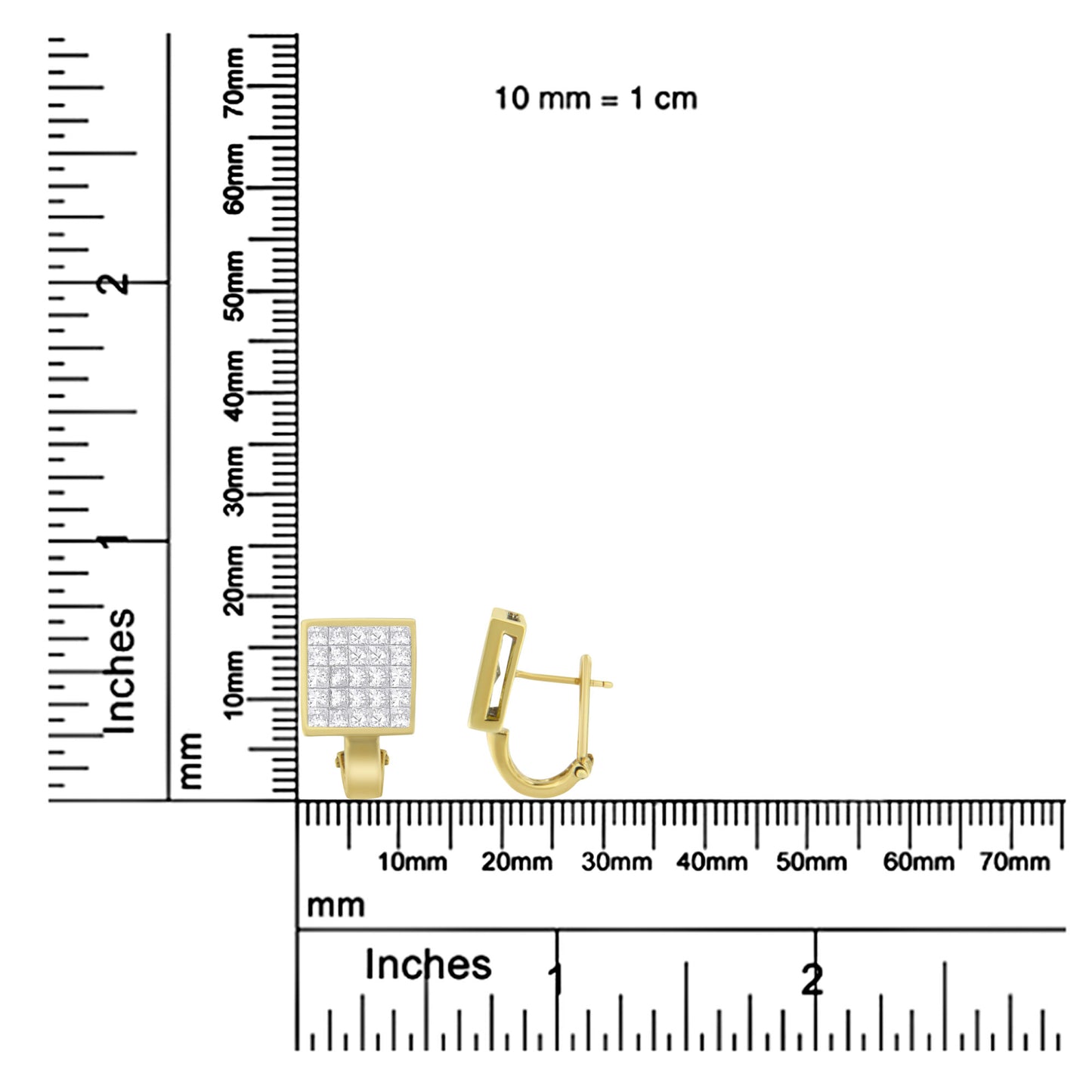 14K Yellow Gold 3-1/5 Cttw Princess Cut Diamond ¾ Square Invisible Set Grid Huggy Style Omega Back Stud Earrings (G-H Color, VS1-VS2 Clarity)