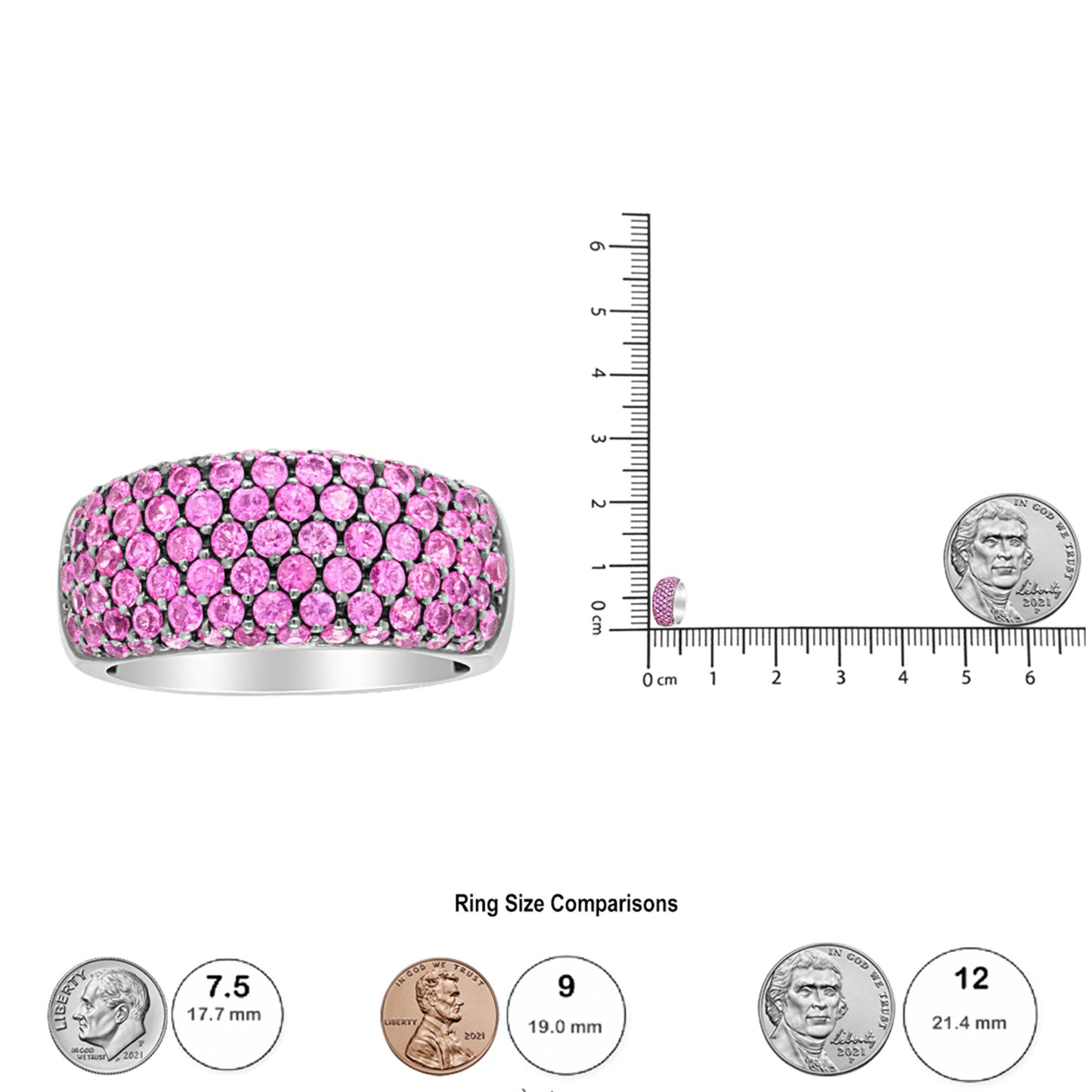 18K White Gold and Black Rhodium Multi Row Pink Sapphire Classic Band Ring - Ring Size 6.5