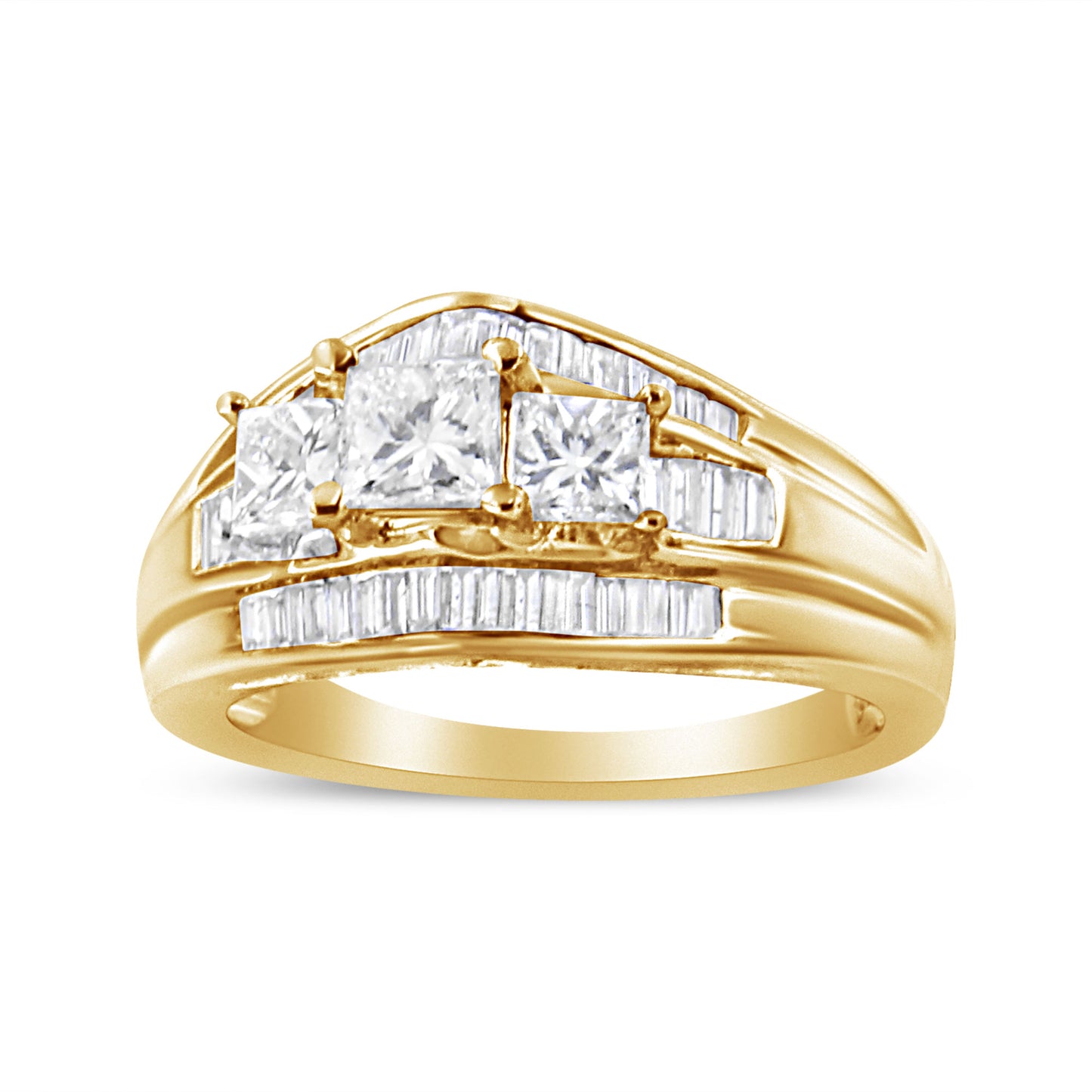 14K Yellow Gold 1 1/2 Cttw Princess and Baguette-Cut Diamond 3-Stone Ring (H-I Color, VS2-SI1 Clarity)