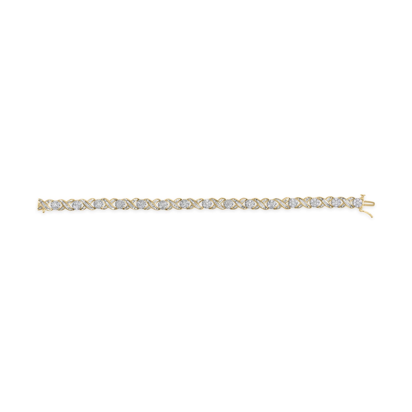 10K Yellow Gold 3.00 Cttw Round-Cut and Baguette-Cut Diamond 'XOXO' Floral Design Bracelet (J-K Color, I1-I2 Clarity)