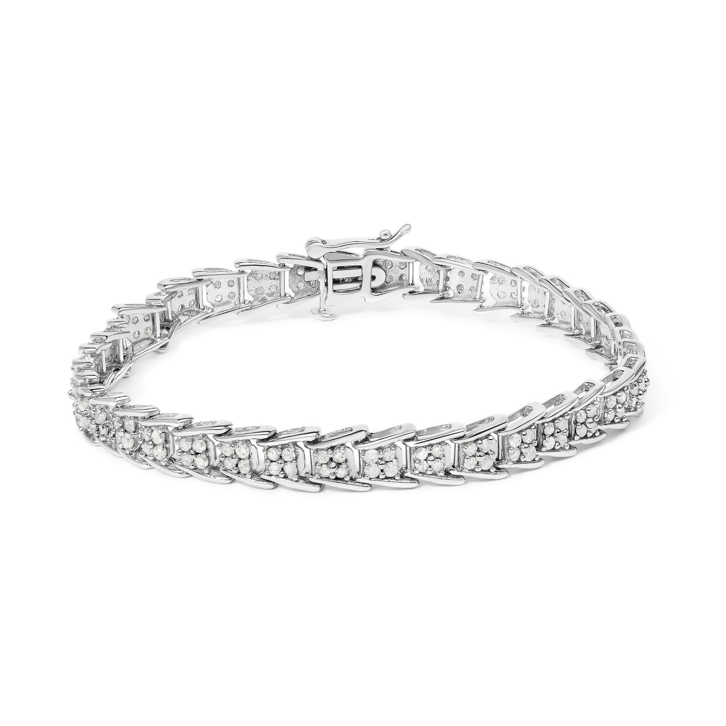 10k White Gold 2 cttw Diamond Fan-Shaped Link Tennis Bracelet (I-J Clarity, I3 Color) - Size 7.25"