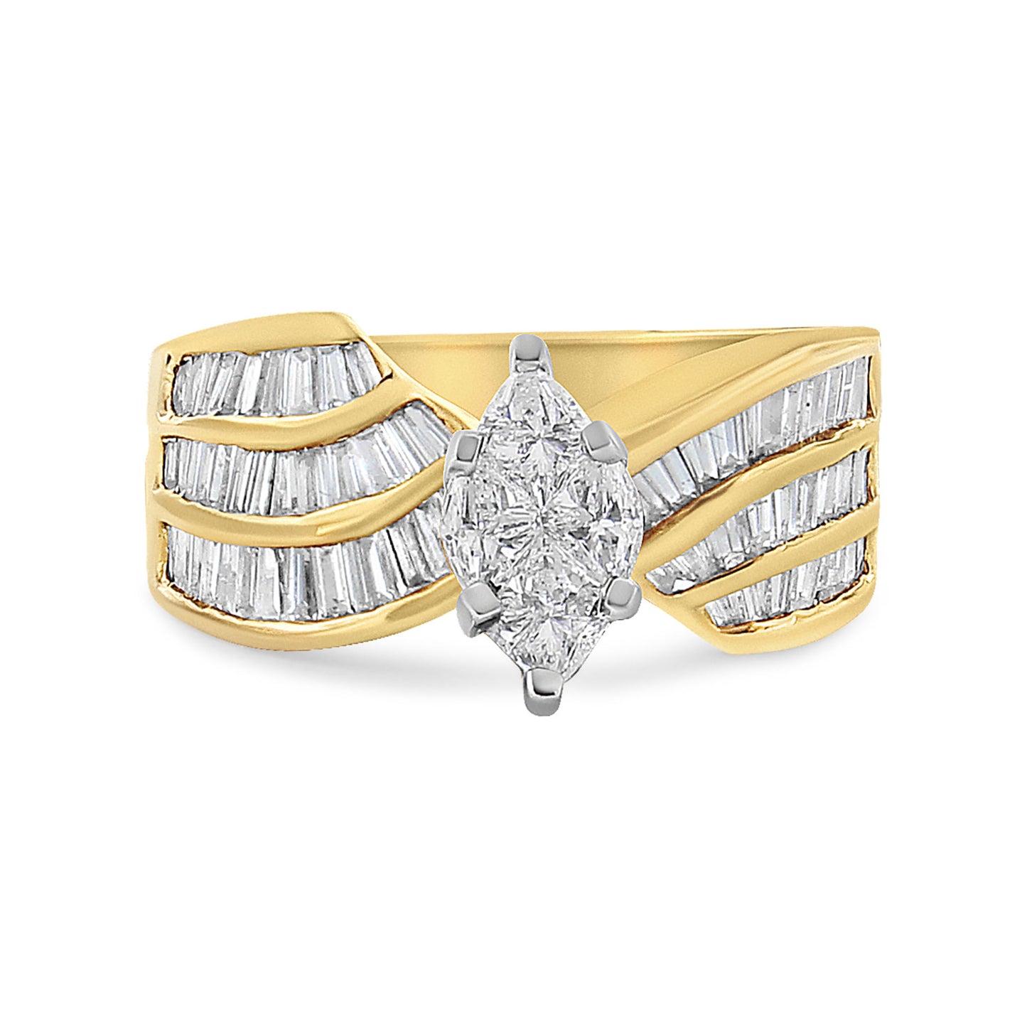 14K White and Yellow Gold 1 1/4 Cttw Pie and Baguette-Cut Diamond Marquise Shape Engagement Bypass Ring (H-I Color, VS1-VS2 Clarity) - Size 7