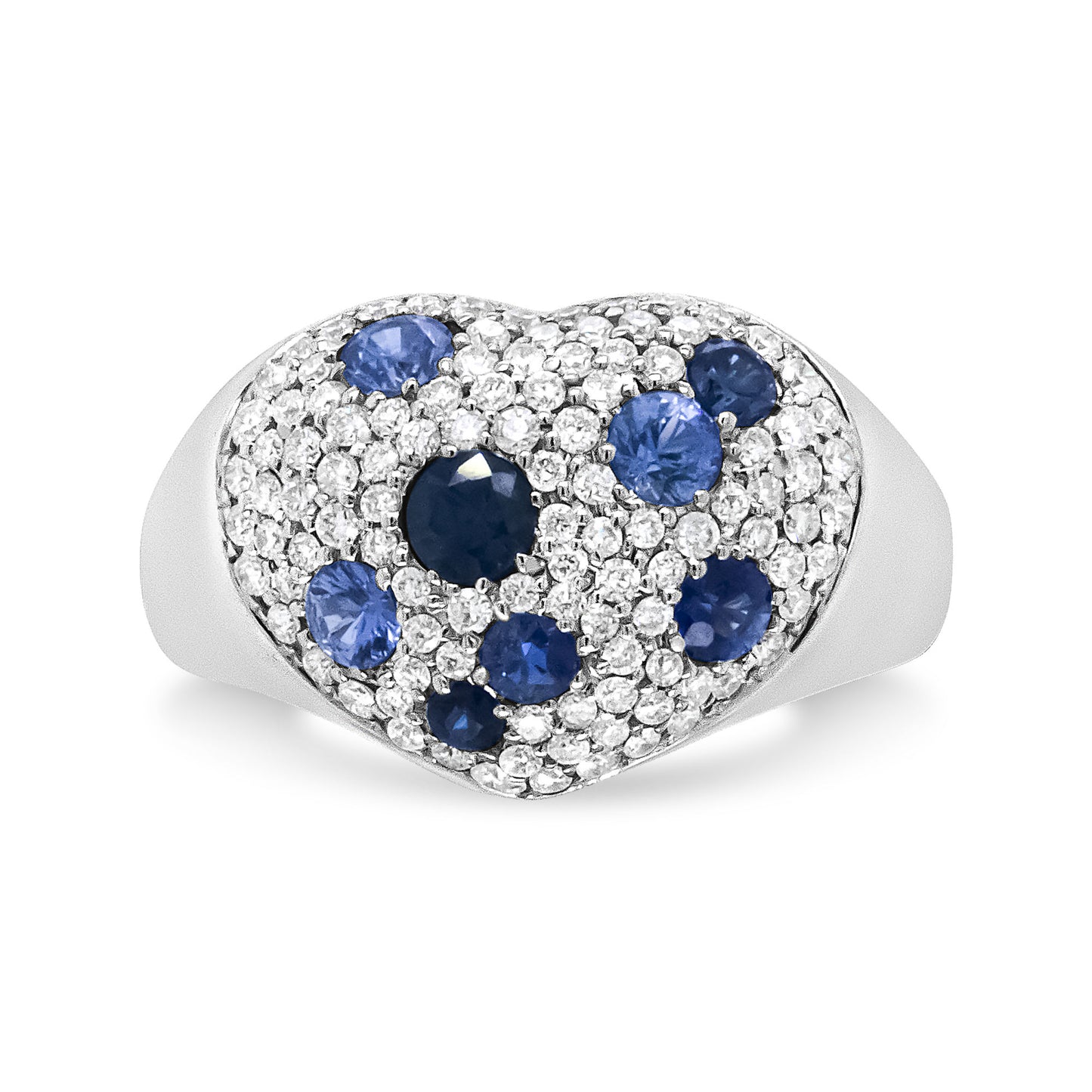 18K White Gold Blue Sapphire and 5/8 Cttw Diamond Cluster Heart Shaped Ring (F-G Color, VS1-VS2 Clarity) - Size 7.5