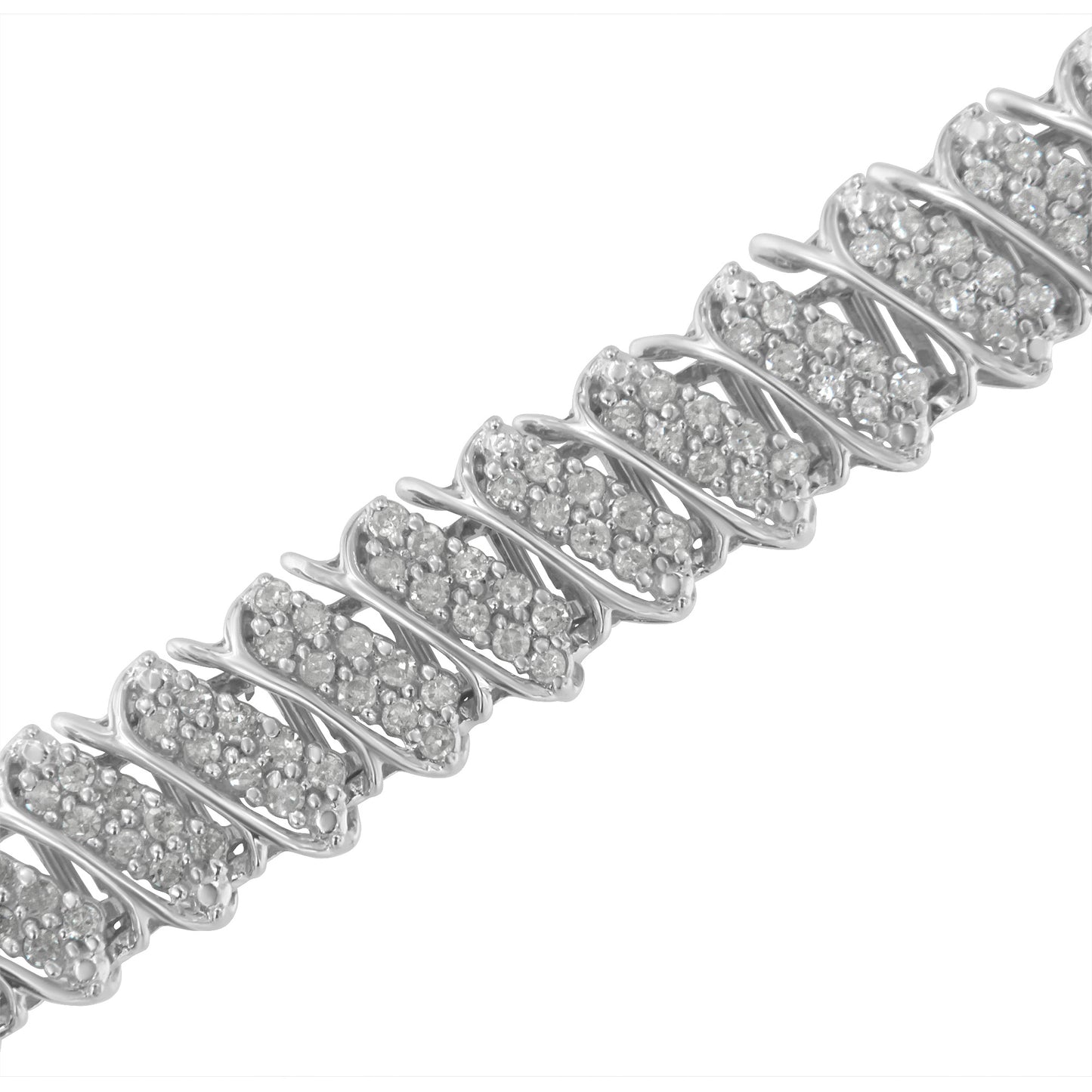 .925 Sterling Silver 3.0 Cttw Diamond Multi Row Cluster Slanted Wave Link 7-¼' Tennis Bracelet (I-J Color, I2-I3 Clarity)