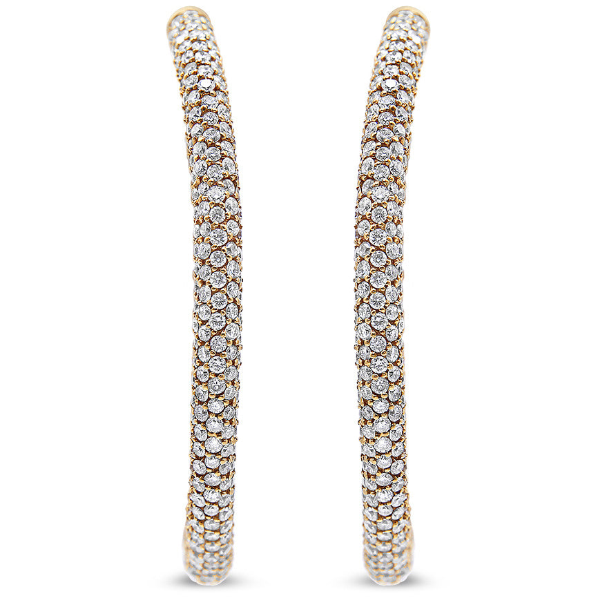 18K Rose Gold 6.90 Cttw Pave Set Diamond Inside Out Eternity Hoop Earrings (F-G Color, VS1-VS2 Clarity)