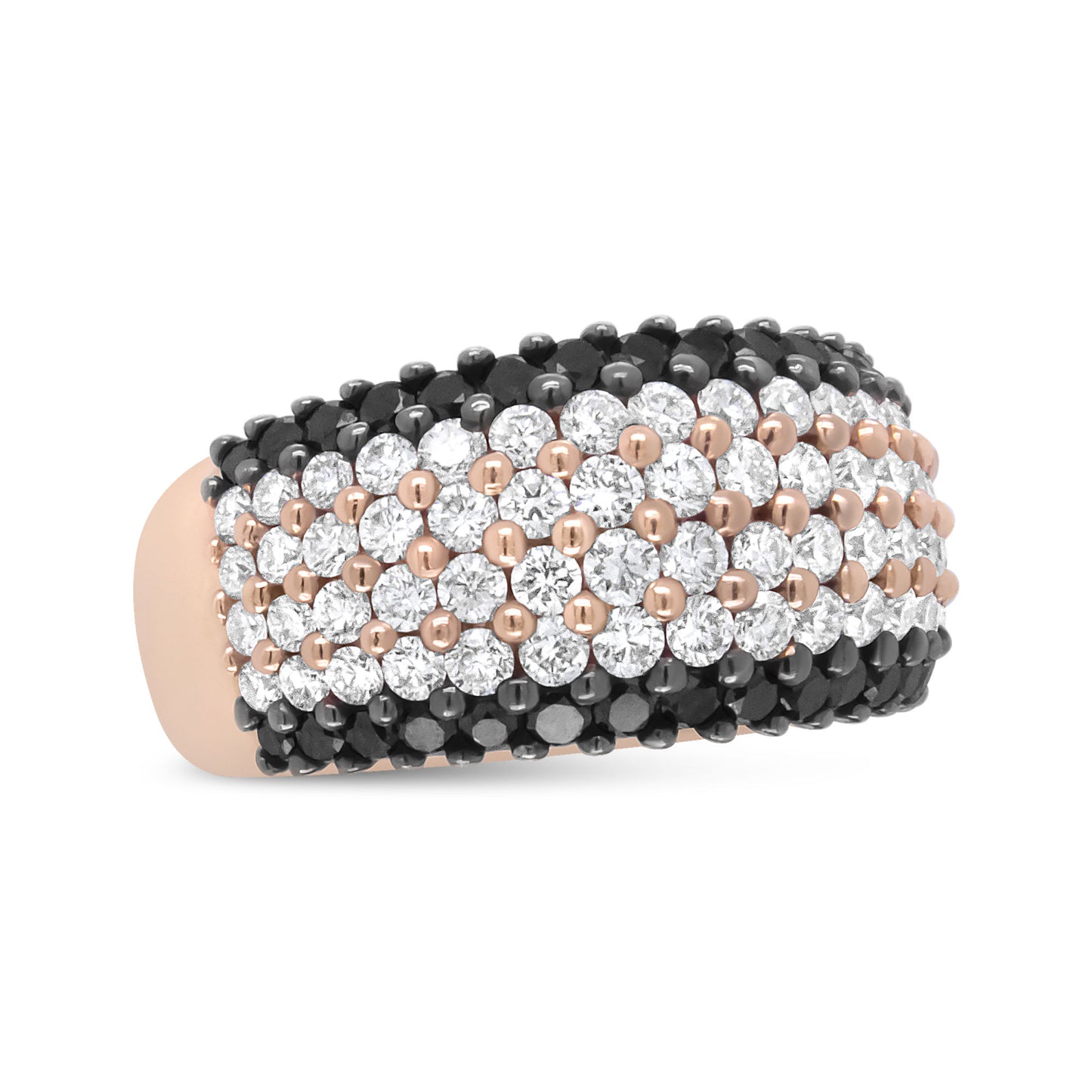 18K Rose Gold 2 1/5 Cttw Black and White Diamond 6 Row Band Ring (F-G and Black Color, VS1-VS2 Clarity) - Ring Size 7