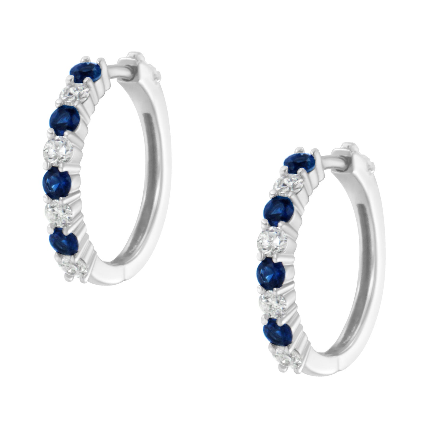 10K White Gold 2.5MM Sapphire Gemstone and 1/2 Cttw Diamond Hoop Earrings (H-I Color, I1-I2 Clarity)