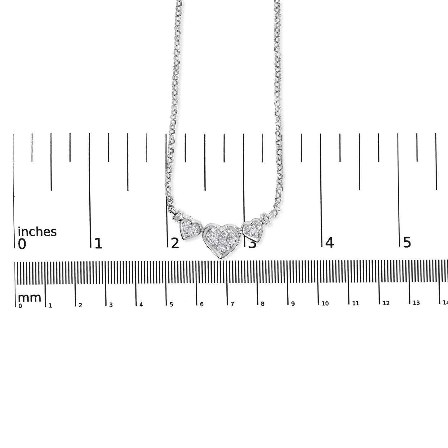 14K White Gold 1.0 Cttw Princess Cut Diamond Three Heart 18" Statement Pendant Necklace (H-I Color, SI2-I1 Clarity)